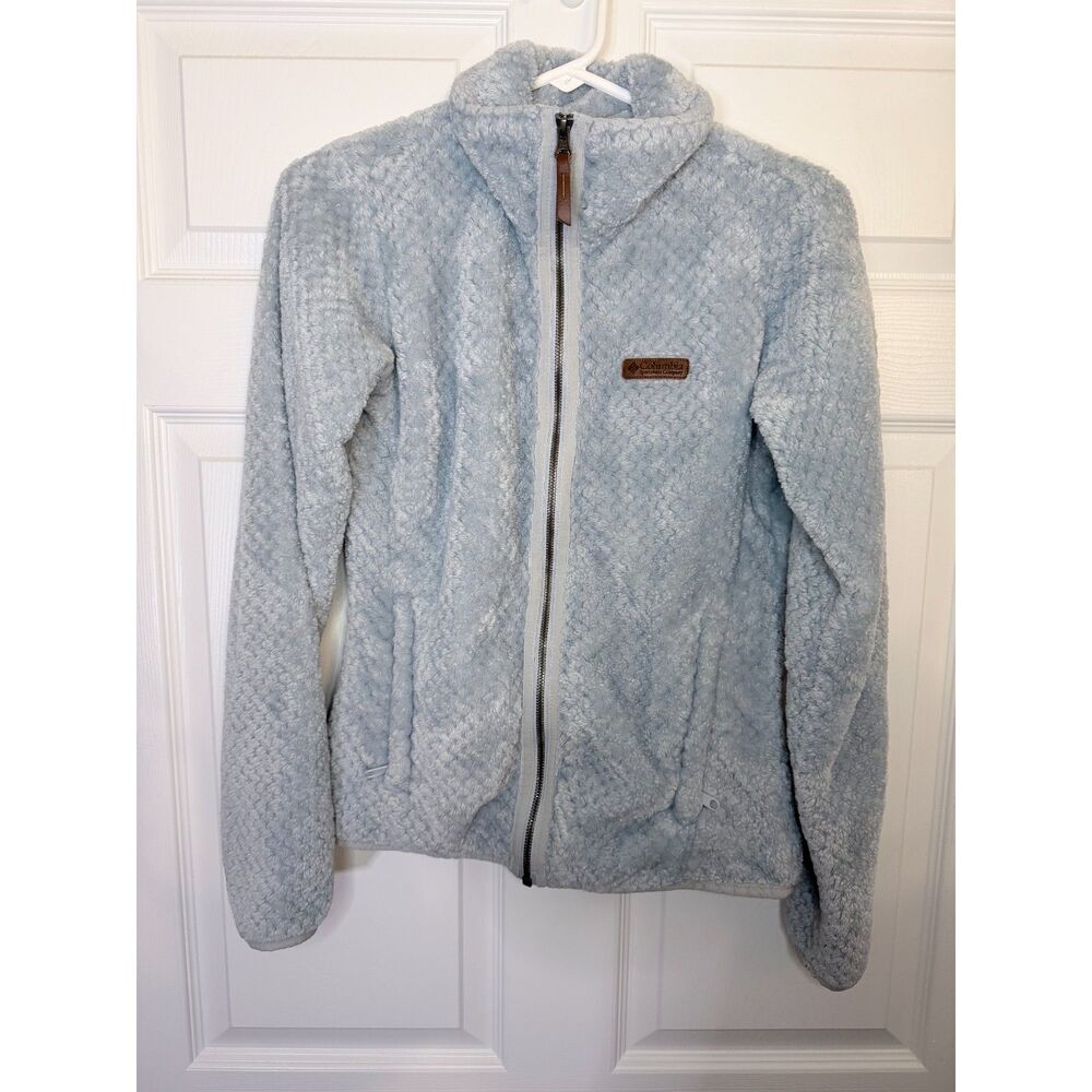 Columbia fire side II XS super soft sherpa full zip light blue